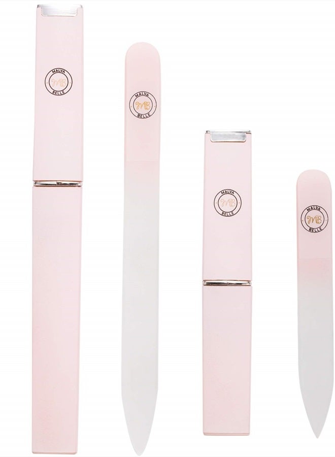 Malva Belle Best Crystal Glass Nail File for Women x2 - Nail File & Travel Case - Nail File Set - Heavy Duty Nail File for Natural Nails - Professional Nail Shaper - Nail Essentials - Pink 3mm - Image 2