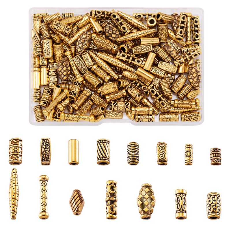 Craftdady 150Pcs Antique Gold Tube Bar Spacer Beads Tibetan Metal Column Barrel Drum Beads for Jewelry Crafts Making Hole:1-3.5mm - Image 1