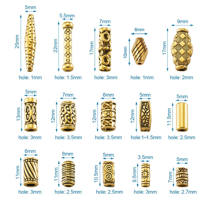 Craftdady 150Pcs Antique Gold Tube Bar Spacer Beads Tibetan Metal Column Barrel Drum Beads for Jewelry Crafts Making Hole:1-3.5mm - Image 3