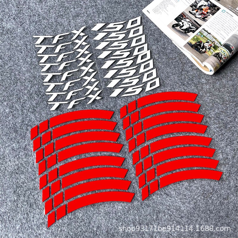 Generic Yamaha TFX150 Motorcycle Rim Decals Reflective Waterproof Stickers Red reflective wheel hub with inner ring letter 1 set
