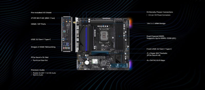 ASRock لوحة أم ASRock B760M PG Riptide WiFi Micro-ATX | تدعم معالجات إنتل من الجيل 14/13/12 | DDR5 7200+ (OC) | واي فاي 6E | 2.5G LAN | 14+1+1 مرحلة طاقة | USB-C أمامي وخلفي - Image 3