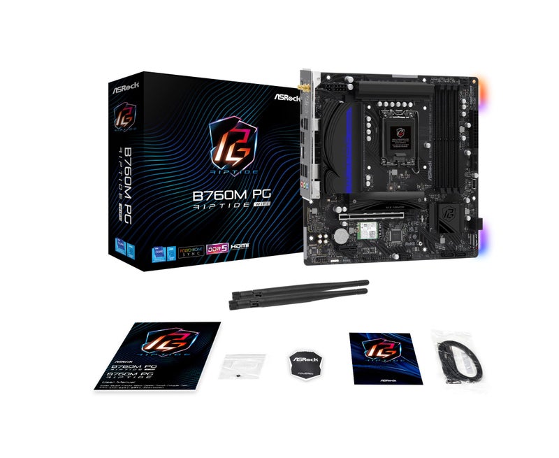 ASRock لوحة أم ASRock B760M PG Riptide WiFi Micro-ATX | تدعم معالجات إنتل من الجيل 14/13/12 | DDR5 7200+ (OC) | واي فاي 6E | 2.5G LAN | 14+1+1 مرحلة طاقة | USB-C أمامي وخلفي - Image 1