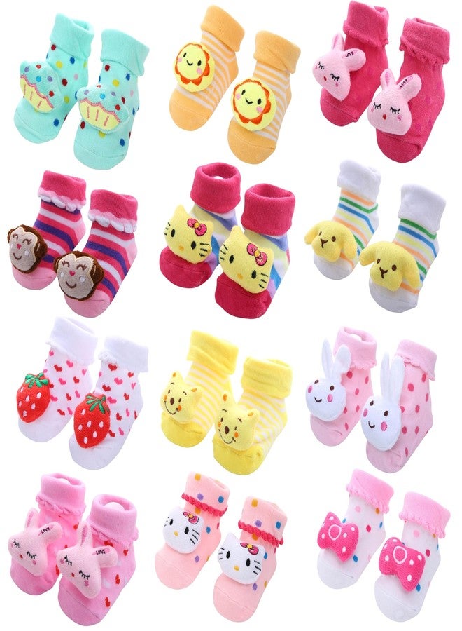 Kidbee Face Cartoon Socks for newborn baby Toddlers & Infant (0-12 Months) (Girls Multicolor, 4) - Image 1
