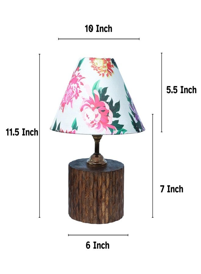 tu casa Cylindrical Wooden Base Bedside Table Lamp with Carnation with Satin Shade for Home Decoration Bedroom Living Room Lounge Office Festival Decor & Gifting Study Table H - 11.5" / No Blub - Image 2