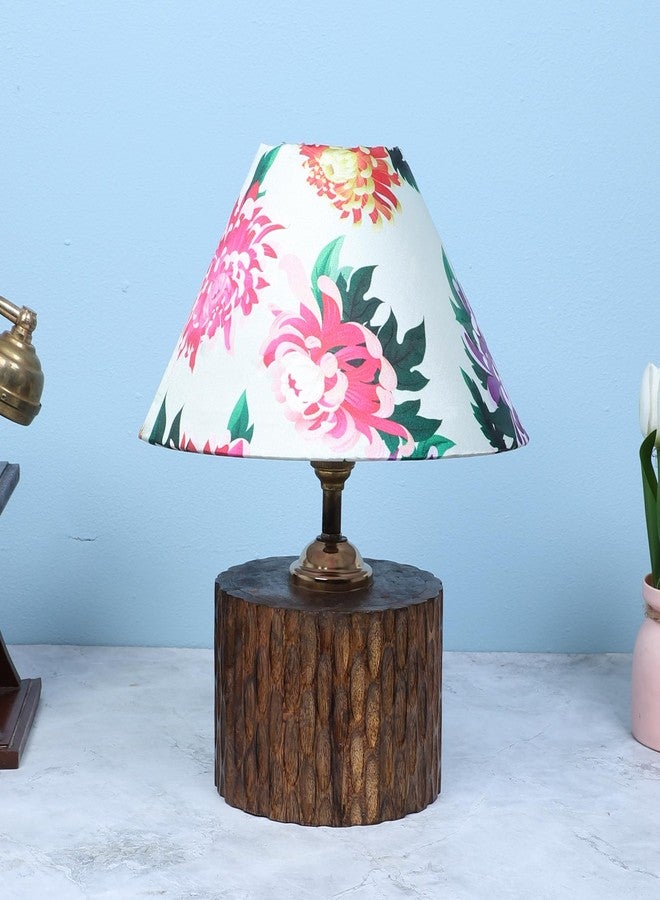 tu casa Cylindrical Wooden Base Bedside Table Lamp with Carnation with Satin Shade for Home Decoration Bedroom Living Room Lounge Office Festival Decor & Gifting Study Table H - 11.5" / No Blub - Image 4