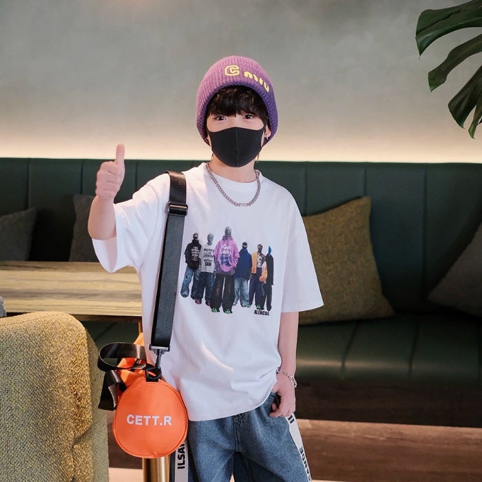 Boys' Short-Sleeved T-Shirt, Pure Cotton, Medium And Large Children'S Summer Clothing, 2026 New Trendy Brand, Summer Boys' White Half-Sleeved Children'S Clothing - Image 1