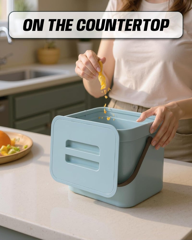 MONGTINGLU Kitchen Compost Bin - 1.8 Gallons Hanging Trash Can with Lid for Kitchen Cabinet Door, Under Sink, Wall Mounted Waste Bin for Bathroom, 7L(Subtle Blue) - Image 3
