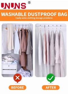UNUNS 6PCS Large Clear Garment Bags Clothes Cover with Zipper for Hanging Clothes, Plastic Dustproof Suit Bag for Wardrobe Storage and Travel 60*100CM  - Image 2