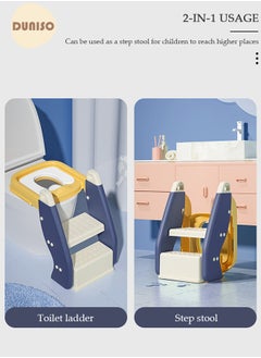 DUNISO Kids' Potty Training Toilet Seat , Toddler Toilet Seat With Step Stool Ladder, Foldable Toddler Potty Seat For Toilet With Non-Slip Design, Adjustable Height For Baby Kids 2 To 5 Years Boys Girls Blue Pvc  - Image 2