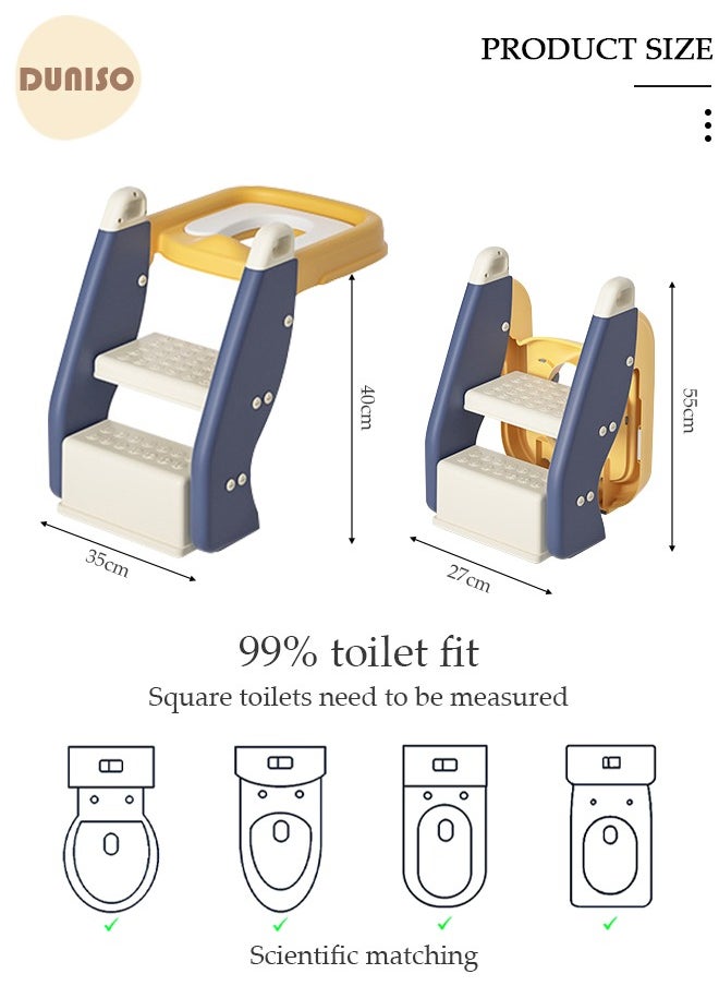 DUNISO Kids' Potty Training Toilet Seat , Toddler Toilet Seat With Step Stool Ladder, Foldable Toddler Potty Seat For Toilet With Non-Slip Design, Adjustable Height For Baby Kids 2 To 5 Years Boys Girls Blue Pvc  - Image 4
