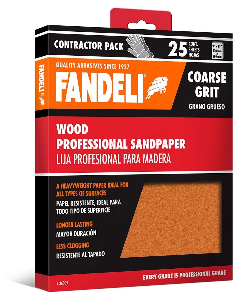 Fandeli | Wood Sanding Paper | Coarse Grit | 25 Sheets of 9'' x 11'' | Perfect for Sanding Wood | Hand Sanding | Orbital Sanders