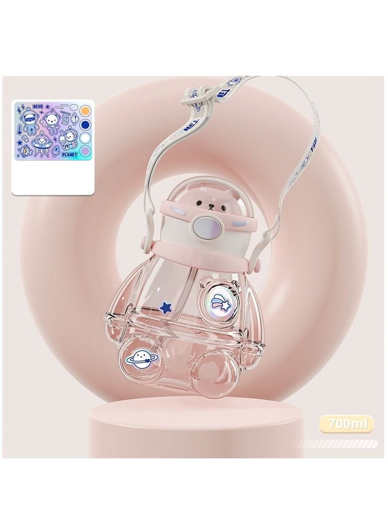 Y&D Cartoon Aerospace Bear Children's Plastic Straw Cup With Straps And Laser Stickers - Image 1