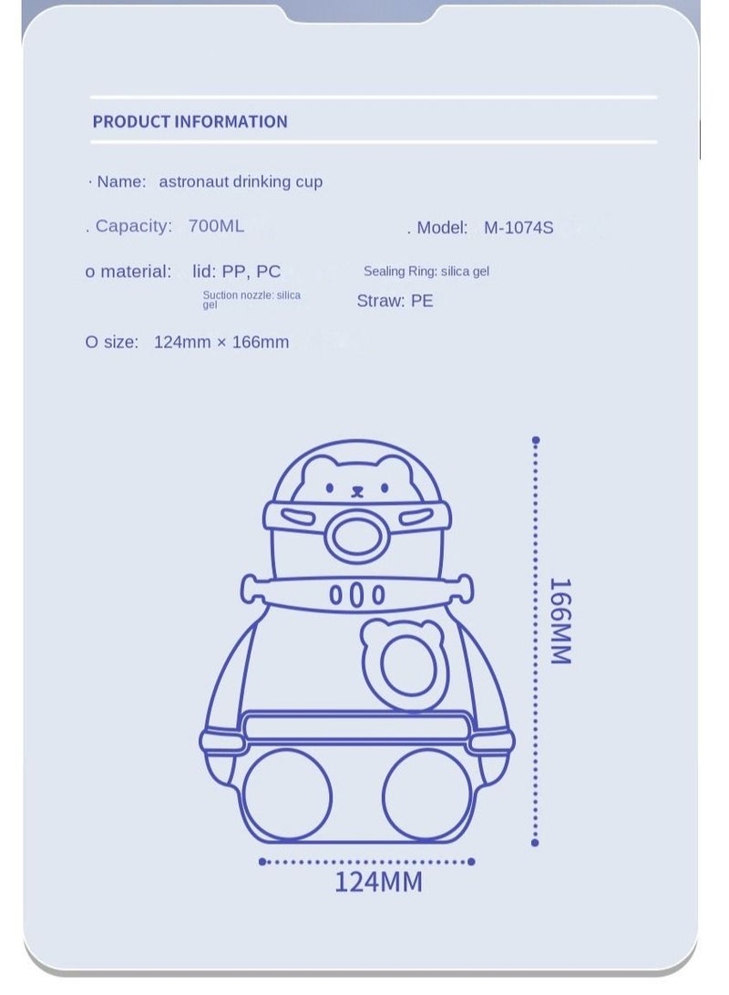 Y&D Cartoon Aerospace Bear Children's Plastic Straw Cup With Straps And Laser Stickers - Image 2