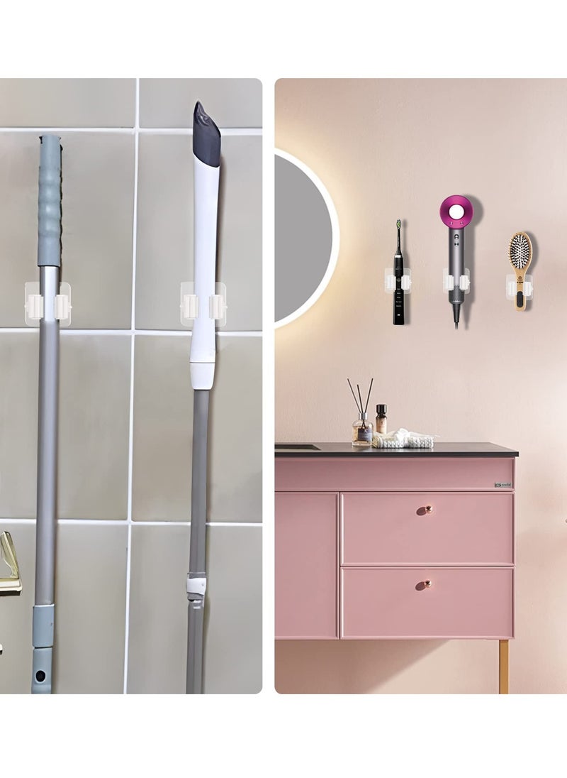 sokany 6 Pieces Mop Broom Holder, Wall Mount Mop Holder, Self Adhesive Broom Hanger for Home Garage, Garden, Laundry Room, Storage, Kitchen, Tools Organizer (White)  - Image 3