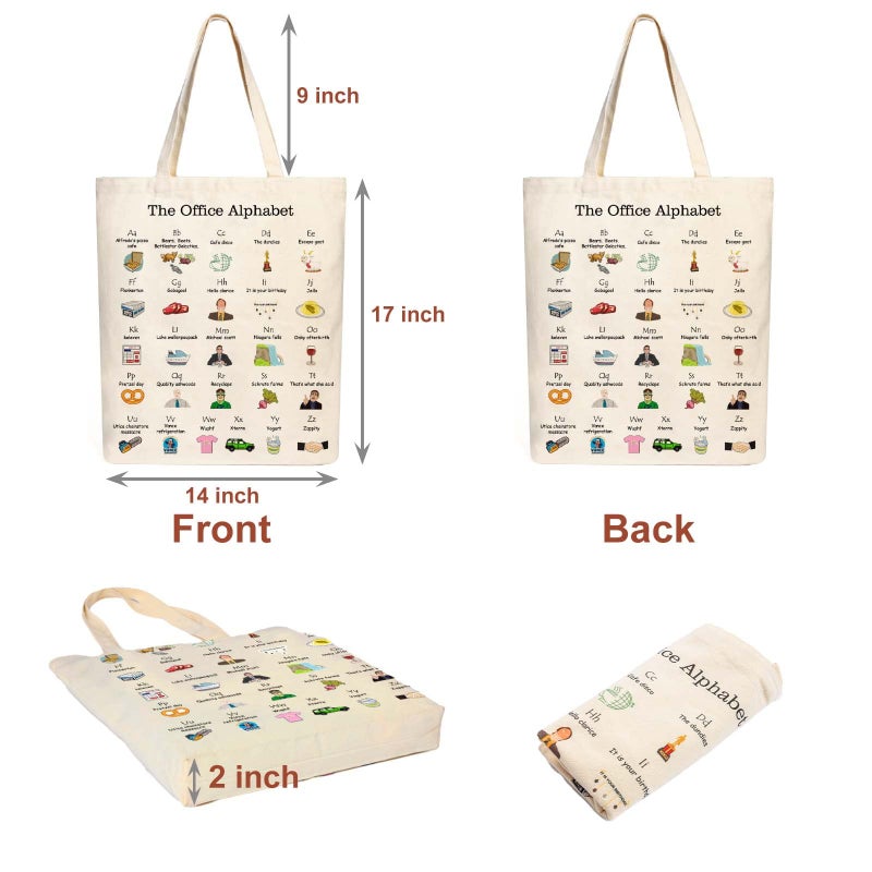 PuGez The Office Alphabet Tote Bag TV Show Merchandise Fans Kitchen Gifts Reusable Grocery Canvas Theme Presents for Office/Women/Sister, Shoulder/Travel/Work, White  - Image 4