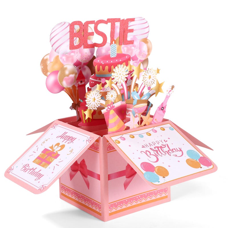Gosknor Bestie Birthday Pop Up Card, Funny 3D Happy Birthday Greeting Card with Envelope Creative Gift for Bestie Girls Women Female Friend Party Decoration Keepsake - Image 1