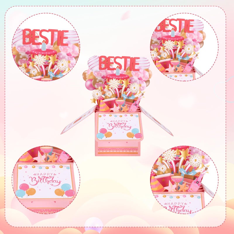 Gosknor Bestie Birthday Pop Up Card, Funny 3D Happy Birthday Greeting Card with Envelope Creative Gift for Bestie Girls Women Female Friend Party Decoration Keepsake - Image 4