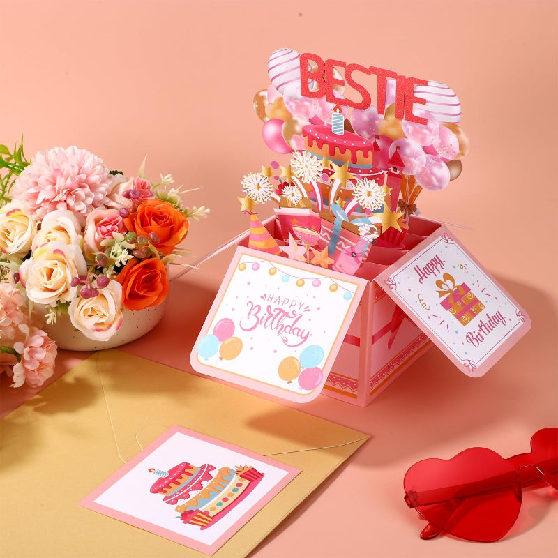 Gosknor Bestie Birthday Pop Up Card, Funny 3D Happy Birthday Greeting Card with Envelope Creative Gift for Bestie Girls Women Female Friend Party Decoration Keepsake - Image 3