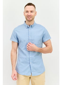 Asos Design Men Slim Fit Solid Short Sleeves Casual Shirt, Dusty Blue  - Image 1