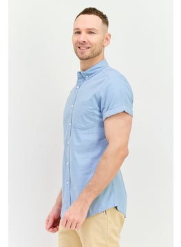 Asos Design Men Slim Fit Solid Short Sleeves Casual Shirt, Dusty Blue  - Image 2