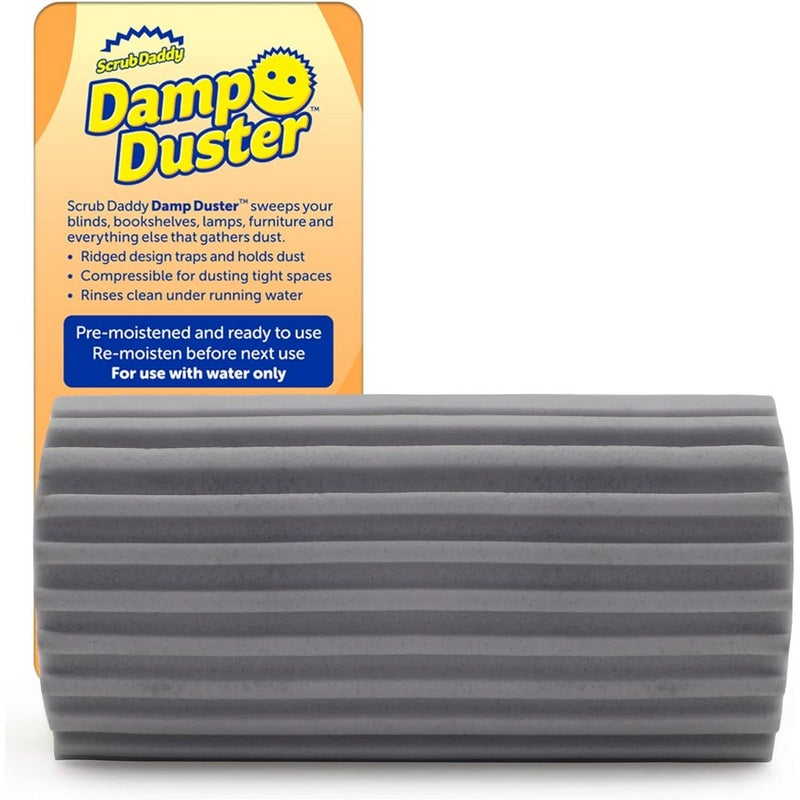 Scrub Daddy Damp Duster Grey, Reusable Dust Cleaning Sponge for Blinds, Shelves and Furniture, Pre-Moistened Dust Remover, Washable Household Cleaning Tool - Image 1