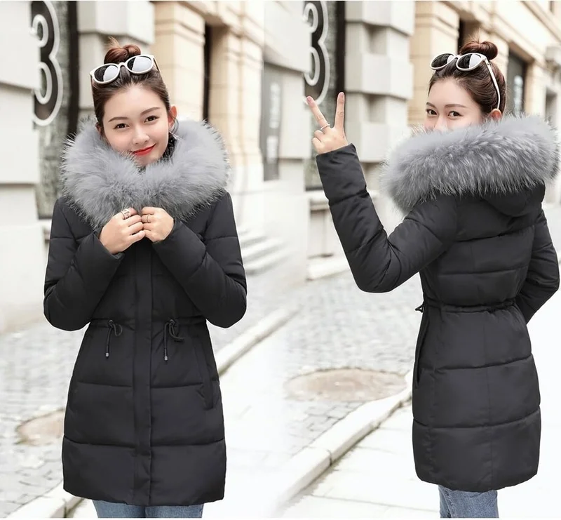 Winter Fur Collar Long Women's Puffer Coat