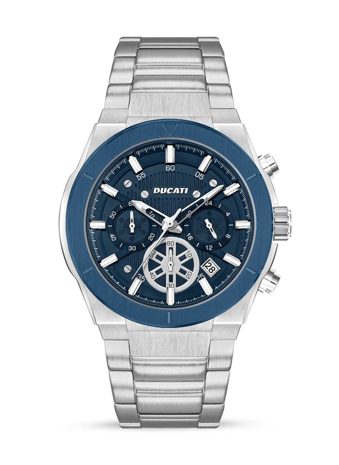 Ducati DT004 Men's 43.5mm Chronograph Watch with Blue Textured Dial, Contrast Accents & Stainless Steel Bracelet