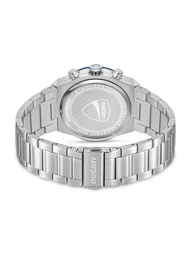 Ducati DT004 Men's 43.5mm Chronograph Watch with Blue Textured Dial, Contrast Accents & Stainless Steel Bracelet