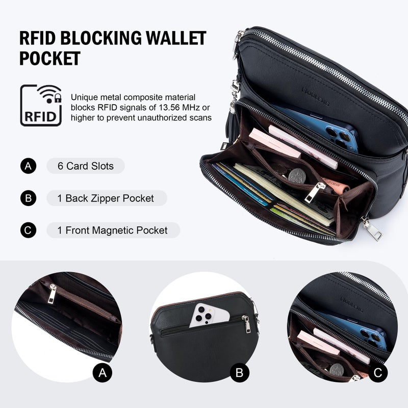 Roulens Crossbody Purse for Women Vegan Leather Medium Crossbody Wallet Bag for Travel Women Shoulder Handbags with Tassel - Image 3