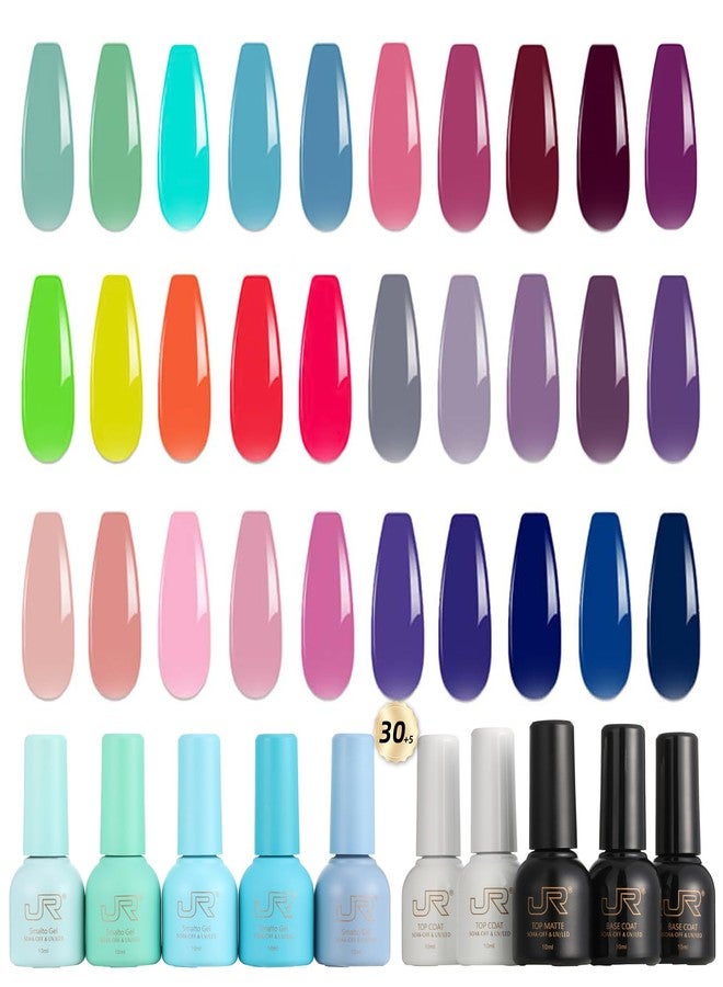 JR 35pcs 10ml Gel Nail Polish Same Color Same Bottle Red Pink Nude Gel Polish Set Base Top Matte Coat For Nail Salon Home Gifts for Women and Girls B Set - Image 1