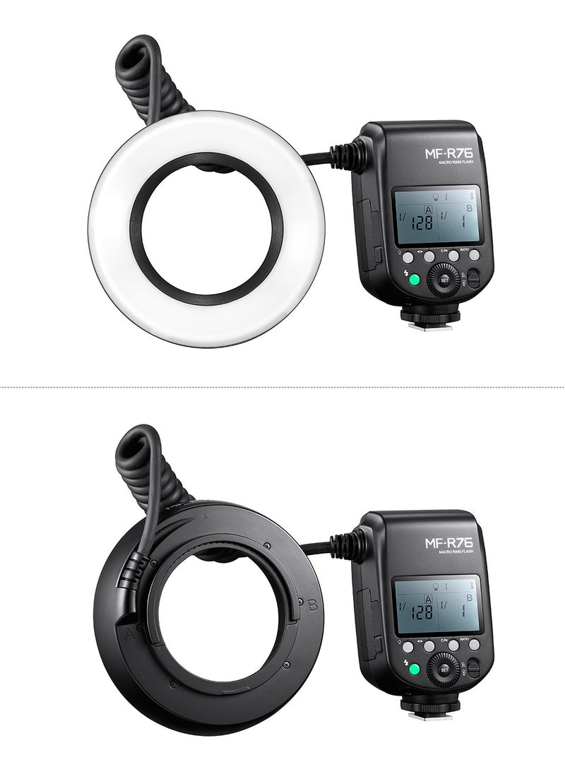 Godox - العالمي ماكرو حلقة ضوء فلاش GN14 10 مستويات سطوع قابل للتعديل مع 8 قطعة محول حلقة استبدال البطارية سعة كبيرة - Image 1