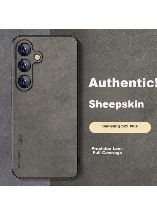 Shangsu Samsung S25+ Phone Case S25+ Protective Cover Samsung Anti-Fall Lens Full Coverage Soft Shell Simple Light Luxury Sheepskin Silicone Case For Men And Women Gray