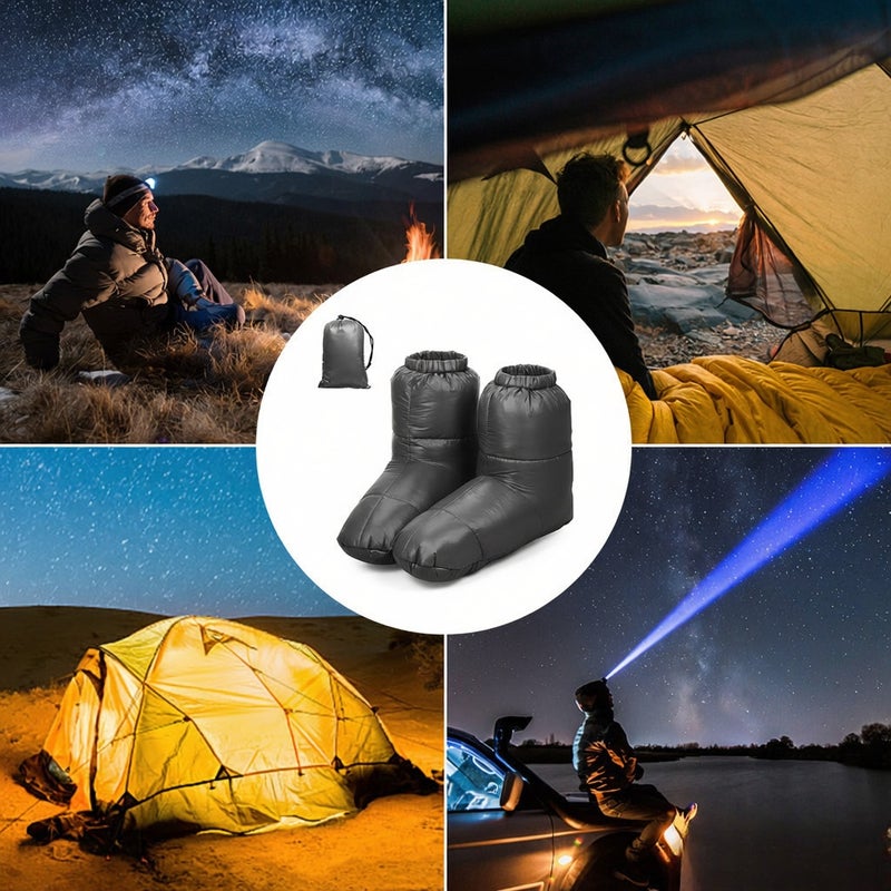 Down Booties Camping Slippers Winter Warm Duck Down Slippers Boots -15 ~ 0℃ Home Outdoor Camping Shoes Footwear for Men Women - Image 4