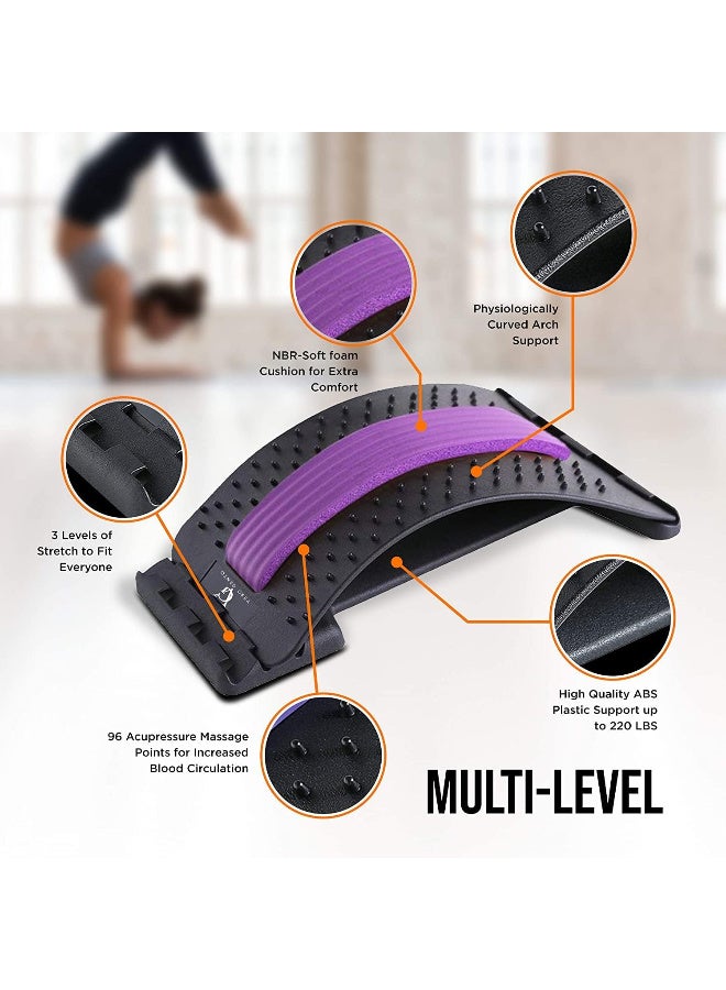 Back Stretcher - 3 Heights Adjustable Back Stretcher for Pain Relief, Lower Back Stretcher with Massaging Points & Cushion Foam, Spine Deck for Office Chair, Car, Travel(Purple) FREE SIZE - Image 2