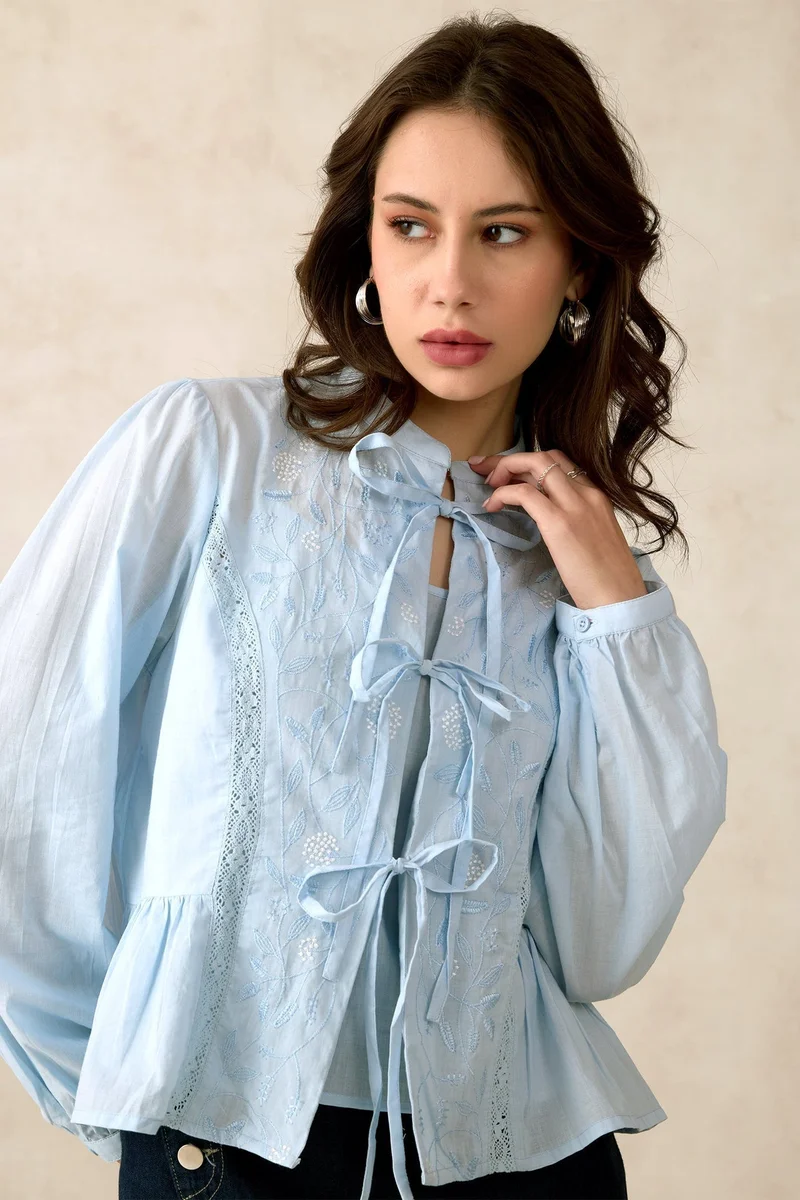 Virgio VIRGIO 100% Cotton Flared Hem Tie Up Top With Cami