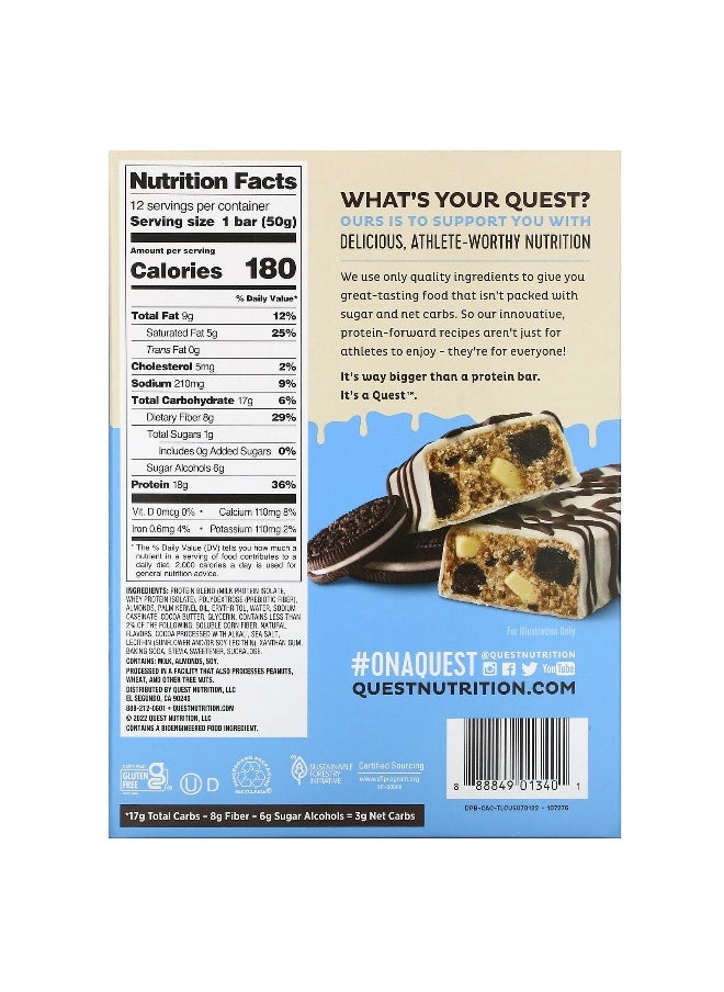 QUEST NUTRITION - Quest Nutrition, Protein Bar, Dipped Cookies & Cream, 12 Bars, 1.76 oz (50 g) Each - Image 1