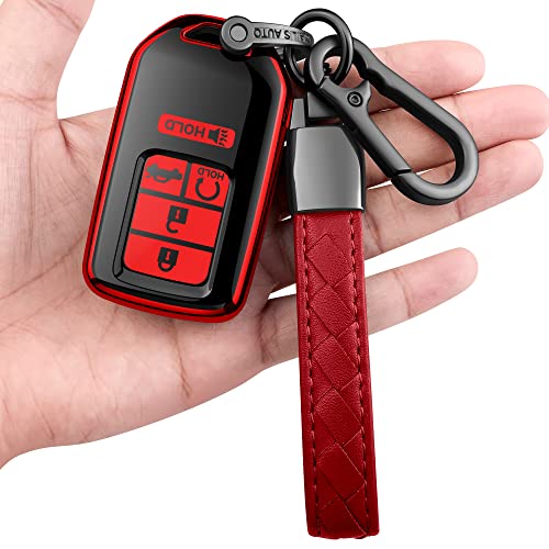 Sindeda for Honda Key fob Cover with Leather Keychain,Soft TPU Full Cover Protection,Key fob case Compatible Honda Accord Civic CRV Pilot Odyssey Passport Smart Remote Key，Key Fob Shell Red - Image 1