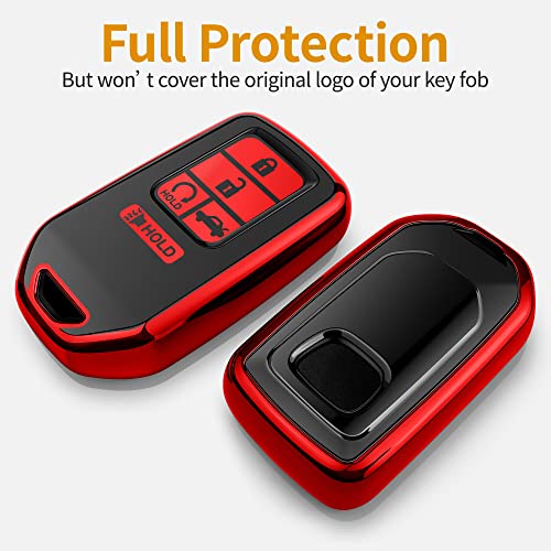 Sindeda for Honda Key fob Cover with Leather Keychain,Soft TPU Full Cover Protection,Key fob case Compatible Honda Accord Civic CRV Pilot Odyssey Passport Smart Remote Key，Key Fob Shell Red - Image 3