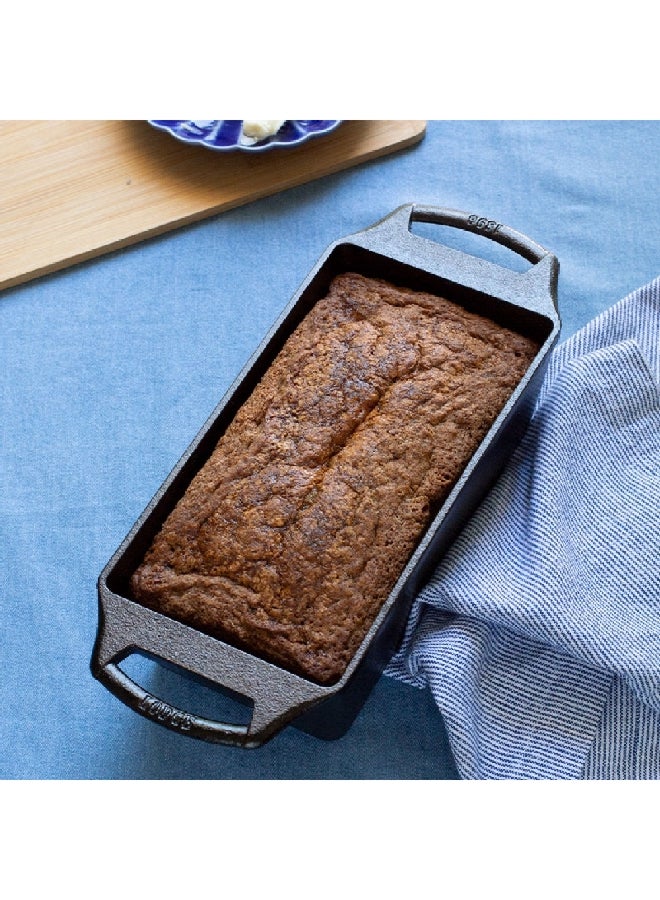 قالب خبز بمقبض مزدوج من الحديد الزهر المطلي بالزيت مع خاصية توزيع متساوٍ للحرارة، أسود، 8.5 × 4.5 بوصة BW8LP - Image 3