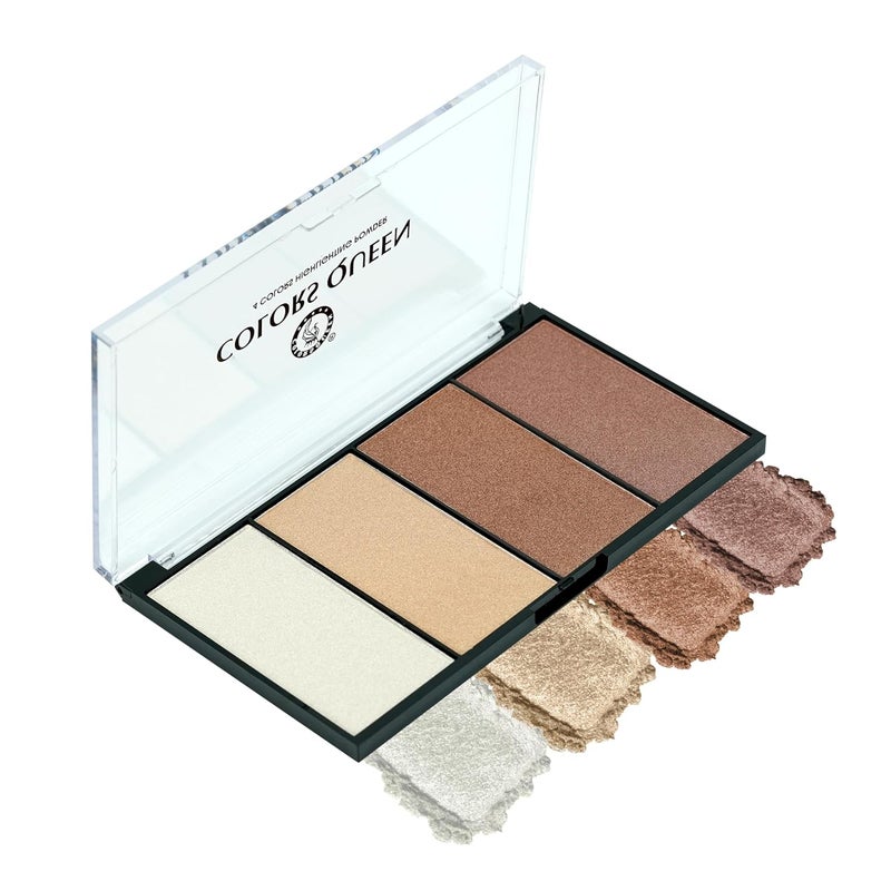 COLORS QUEEN Colors Queen 4 Colors Highlighting Powder with Highlighter Blush Blush Topper Eyeshadow Easily Blendable Highly Pigmented Highlighter Palette for Face Makeup Shade 01 32g - Image 2