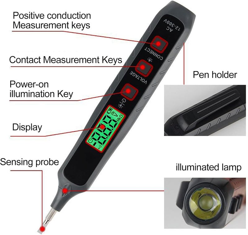 Smart Voltage Tester Pen, 12-300V AC Digital Circuit Tester with Dual-Color LCD Display & LED Flashlight, Live/Neutral Wire Detector Screwdriver for Home Repair - Image 2