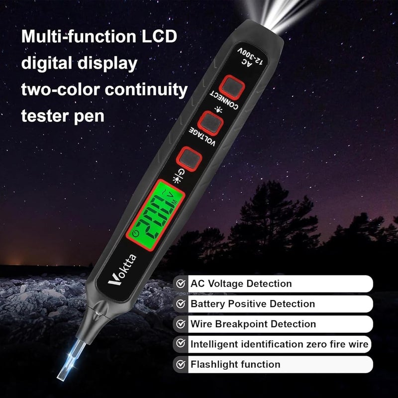 Smart Voltage Tester Pen, 12-300V AC Digital Circuit Tester with Dual-Color LCD Display & LED Flashlight, Live/Neutral Wire Detector Screwdriver for Home Repair - Image 4