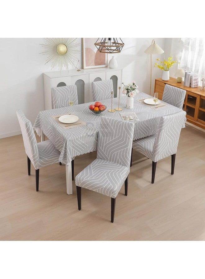 Styleys غطاء كرسي طعام ستايلز مع أغطية طاولات لمطبخ مقاوم للماء (غطاء طاولة 1 + 6 أغطية كراسي، رمادي معقد، CTSD3113) - Image 2