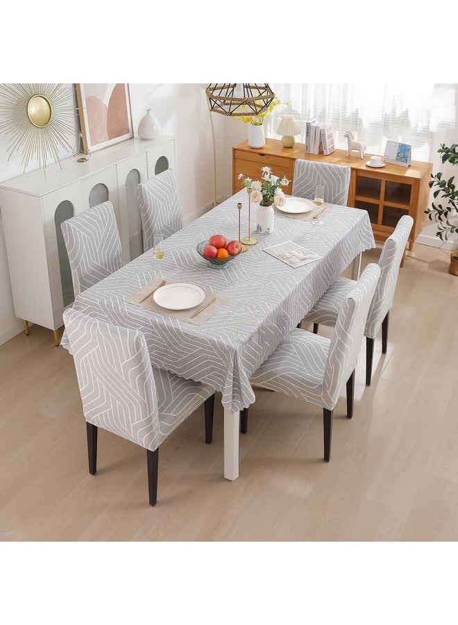 Styleys غطاء كرسي طعام ستايلز مع أغطية طاولات لمطبخ مقاوم للماء (غطاء طاولة 1 + 6 أغطية كراسي، رمادي معقد، CTSD3113) - Image 1