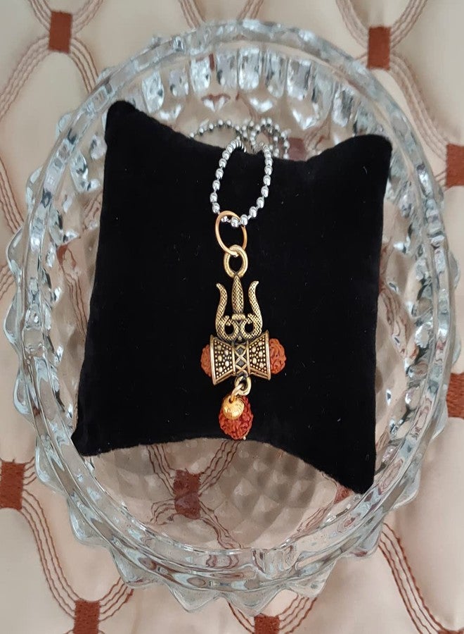 Sullery Lord Shiv Mahadev Trishul Damaru Word with Panchmukhi Rudhrasha Bead Locket with Chain Gold Brass Religious Spiritual Jewellery Pendant Necklace Chain for Men and Boys - Image 4