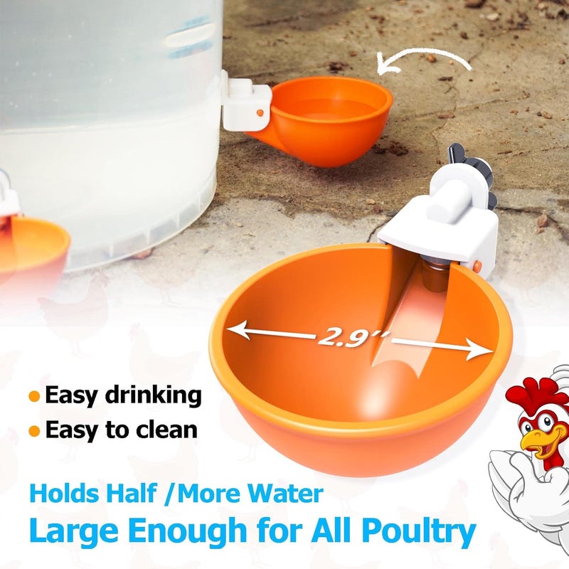 WORLEYX Large Automatic Chicken Waterer Cups, Chicken Water Feeder Suitable for , Duck, Goose, Turkey and Bunny, DIY Poultry Water Feeder Kit (2 Pack-Orange) - Image 2