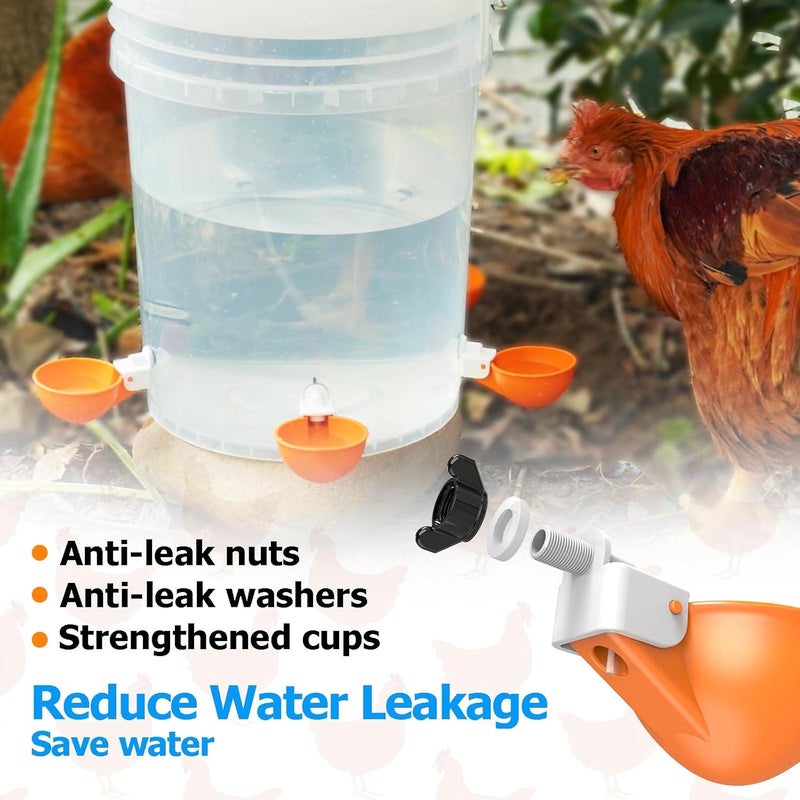 WORLEYX Large Automatic Chicken Waterer Cups, Chicken Water Feeder Suitable for , Duck, Goose, Turkey and Bunny, DIY Poultry Water Feeder Kit (2 Pack-Orange) - Image 4