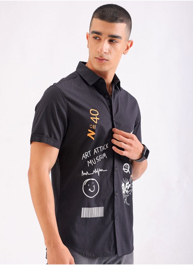 The Indian Garage Co Men Slim Fit Graphic Print Half Sleeves Cutaway Collar Casual Shirt  - Image 3