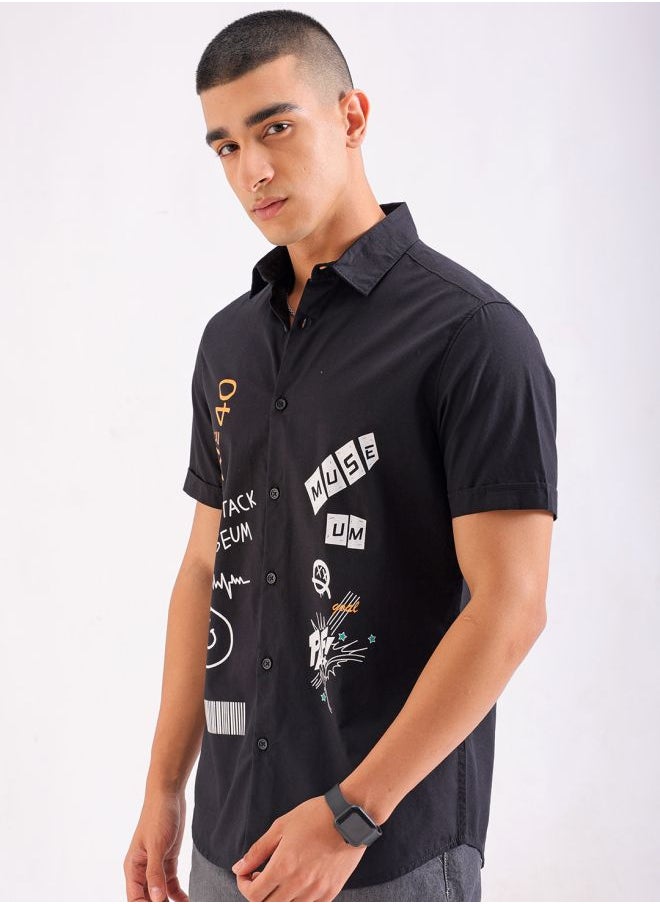 The Indian Garage Co Men Slim Fit Graphic Print Half Sleeves Cutaway Collar Casual Shirt  - Image 4