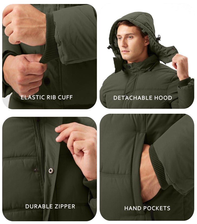 GGleaf Men's Hooded Winter Coat Warm Puffer Jacket Thicken Quilted Jacket Large Green - Image 5